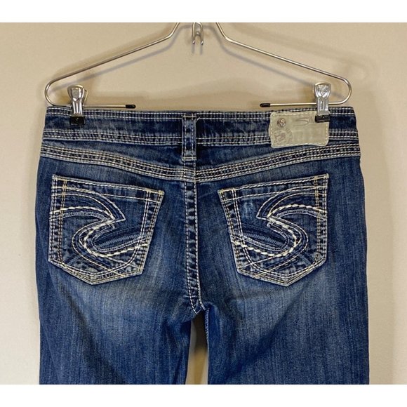 Silver Twisted Capri Jean Distressed Embroidery Contrast Stitching Stretch - Picture 6 of 14